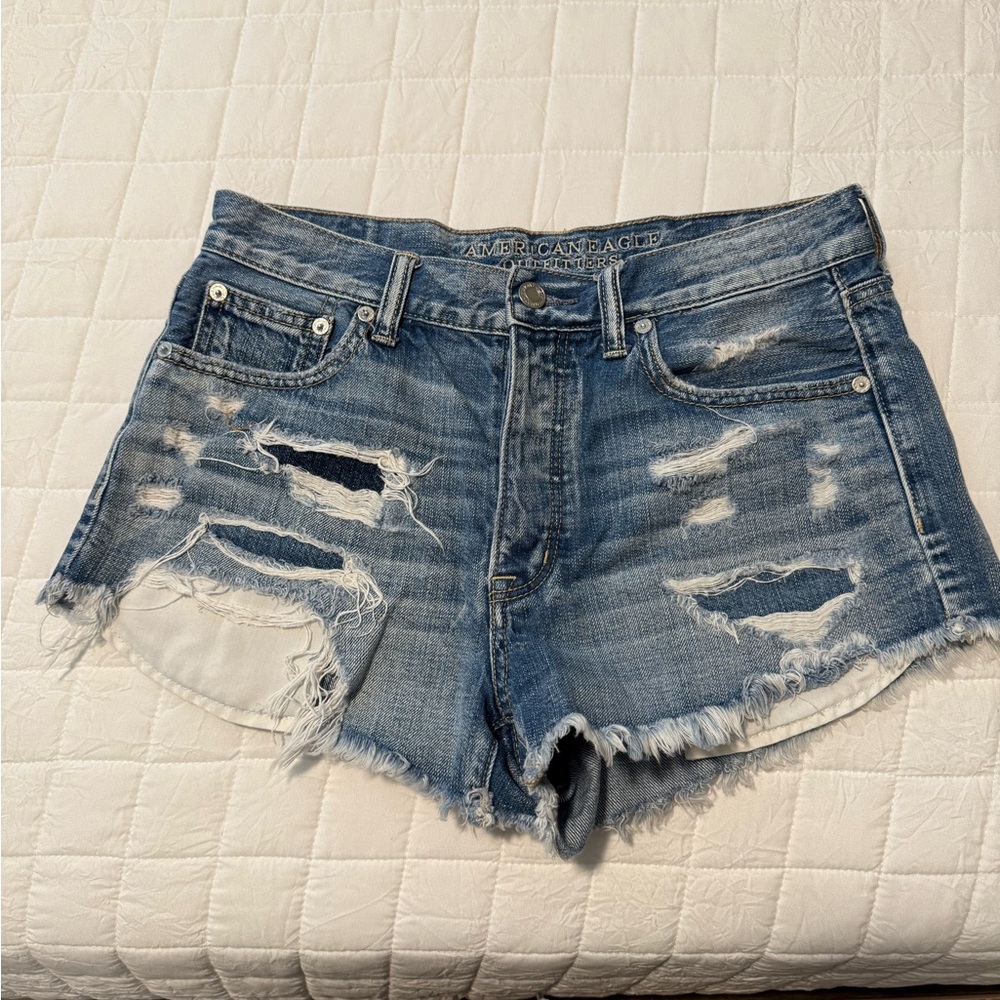 American Eagle Outfitters Blue Distressed Jean Shorts